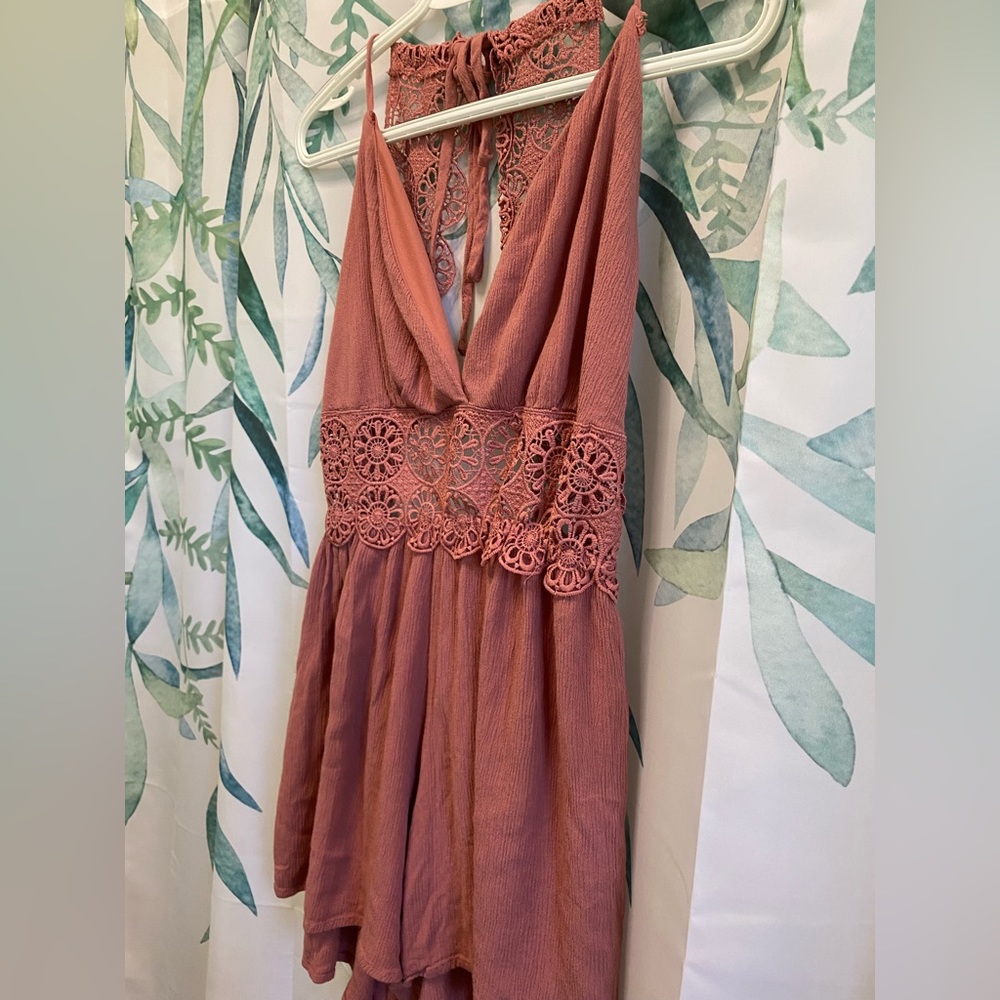 Pink/Coral open back lace Romper